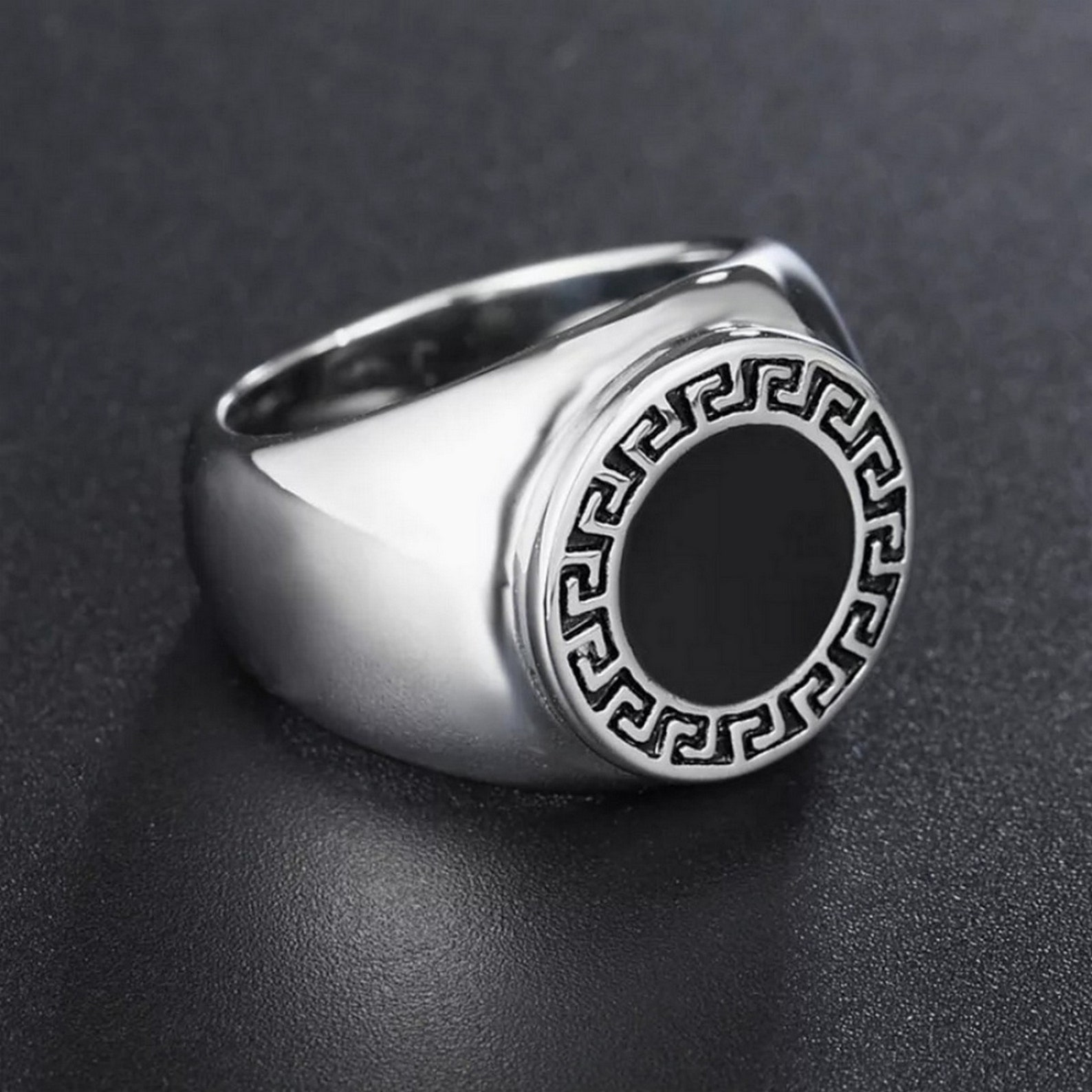 Natural Black Onyx Ring for Men 925 Sterling Silver Round Etsy