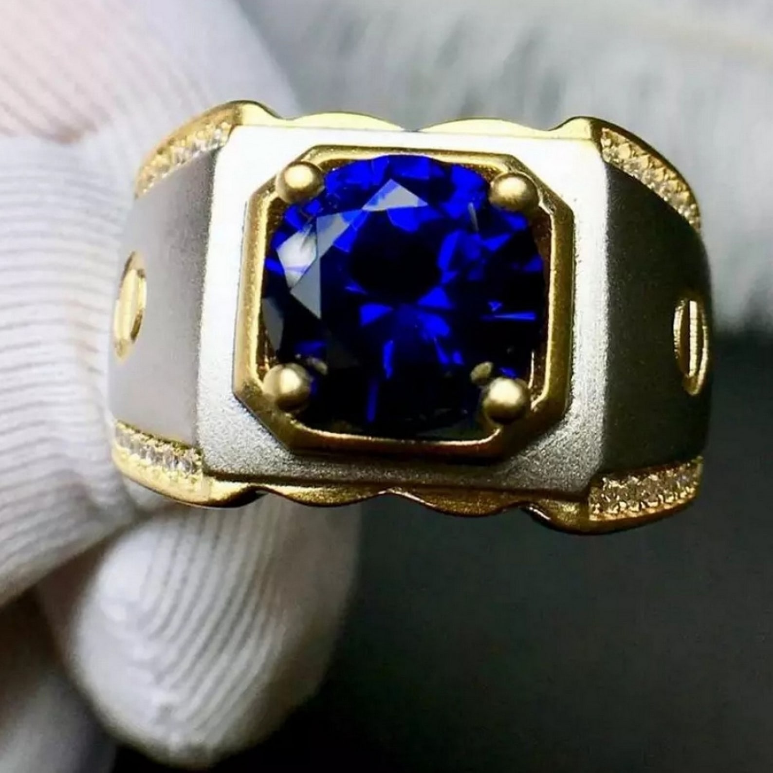 Natural Blue Sapphire Men's Ring 925 Sterling Silver Etsy