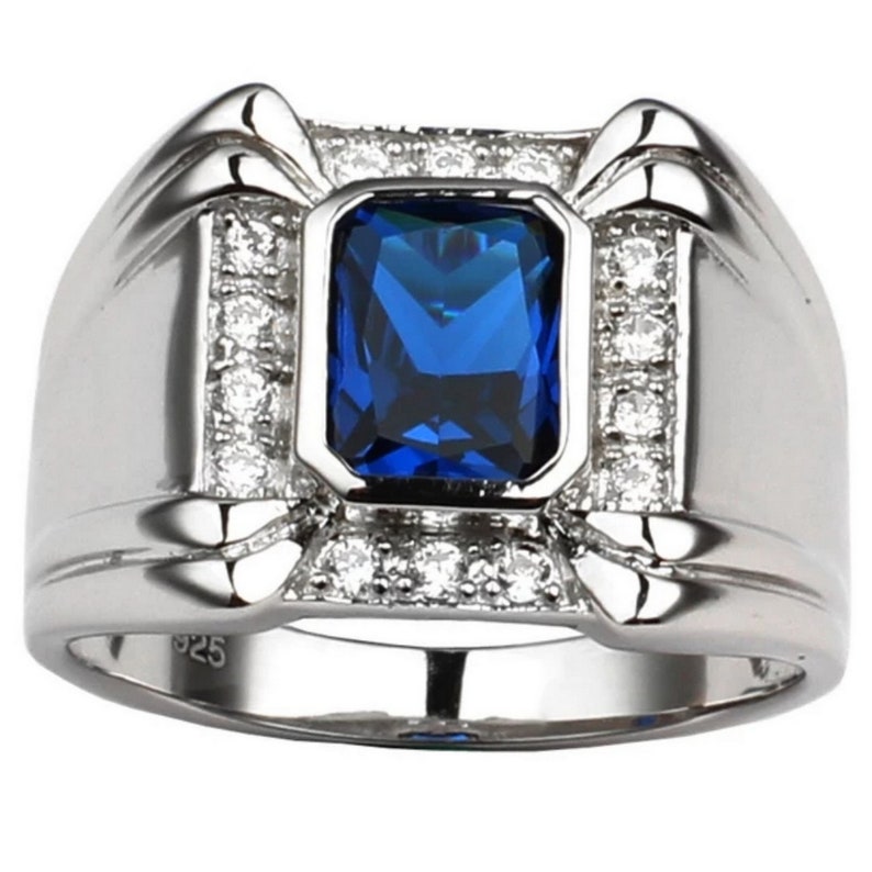 Blue Sapphire Gemstone Ring Statement Ring Wedding Gift For Him Natural Blue Sapphire Men/'s Ring 925 Sterling Silver Signet Gents Ring