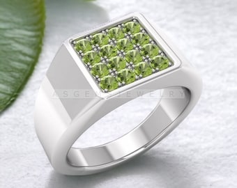Peridot Ring for Men, 925 Sterling Silver, AAA Quality Peridot Ring, Handmade Vintage Silver Men&#39;s Ring, 14k Gold over, Perssonalised Ring