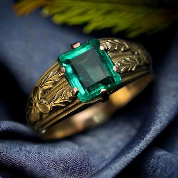 Sterling Silver Emerald Ring for Men: Handmade May Birthstone Ring