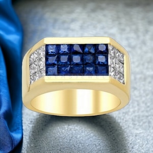 Genuine Blue Sapphire Men&#39;s Ring, 925 Sterling Silver, Wedding Ring, Handmade Men’s Blue Sapphire Ring, Gift for Dad, Boyfriend Jewelry