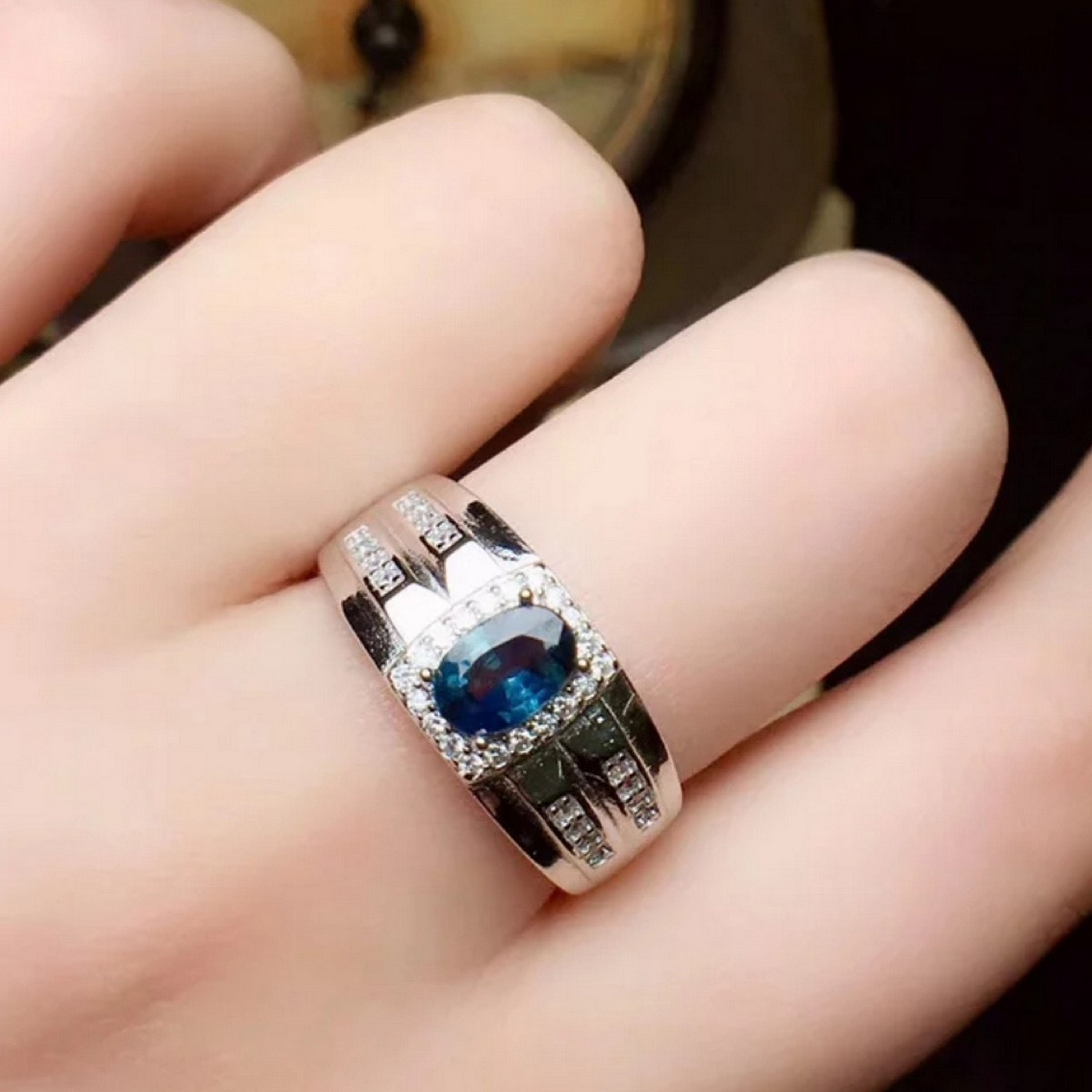 Blue Sapphire Men's Ring Natural Blue Sapphire Ring - Etsy