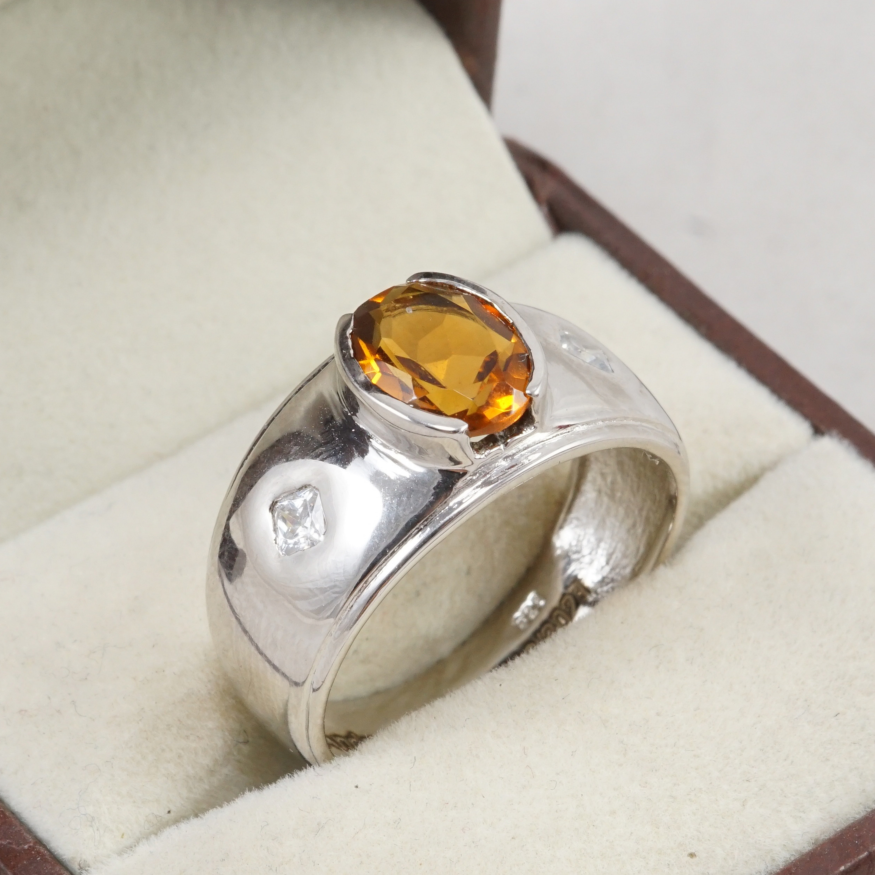Citrine Men's Ring 925 Sterling Silver Statement Ring Etsy