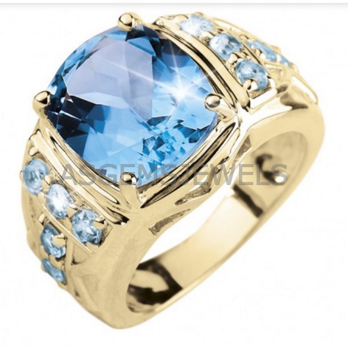 Natural Blue Topaz Ring for Men in Solid 925 Sterling Silver Etsy