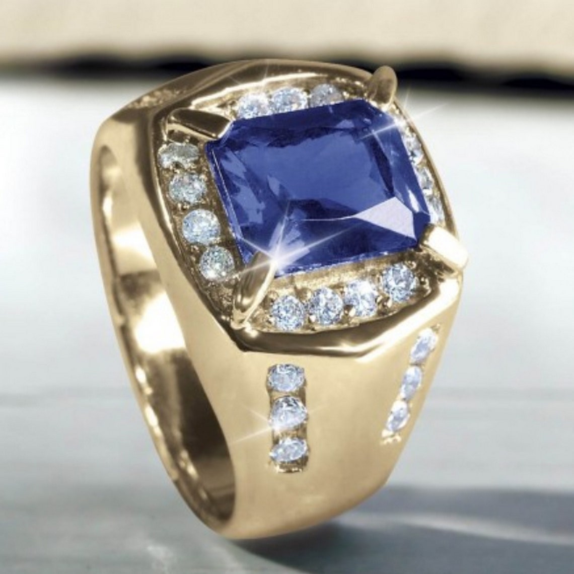 Blue Sapphire Men's Ring 925 Sterling Silver Men's Etsy