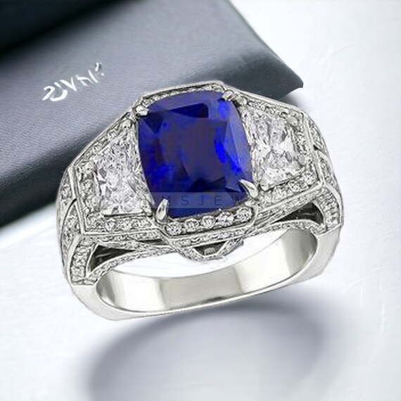Lab Created White Sapphire Ring Solitaire Round Blue Sapphire