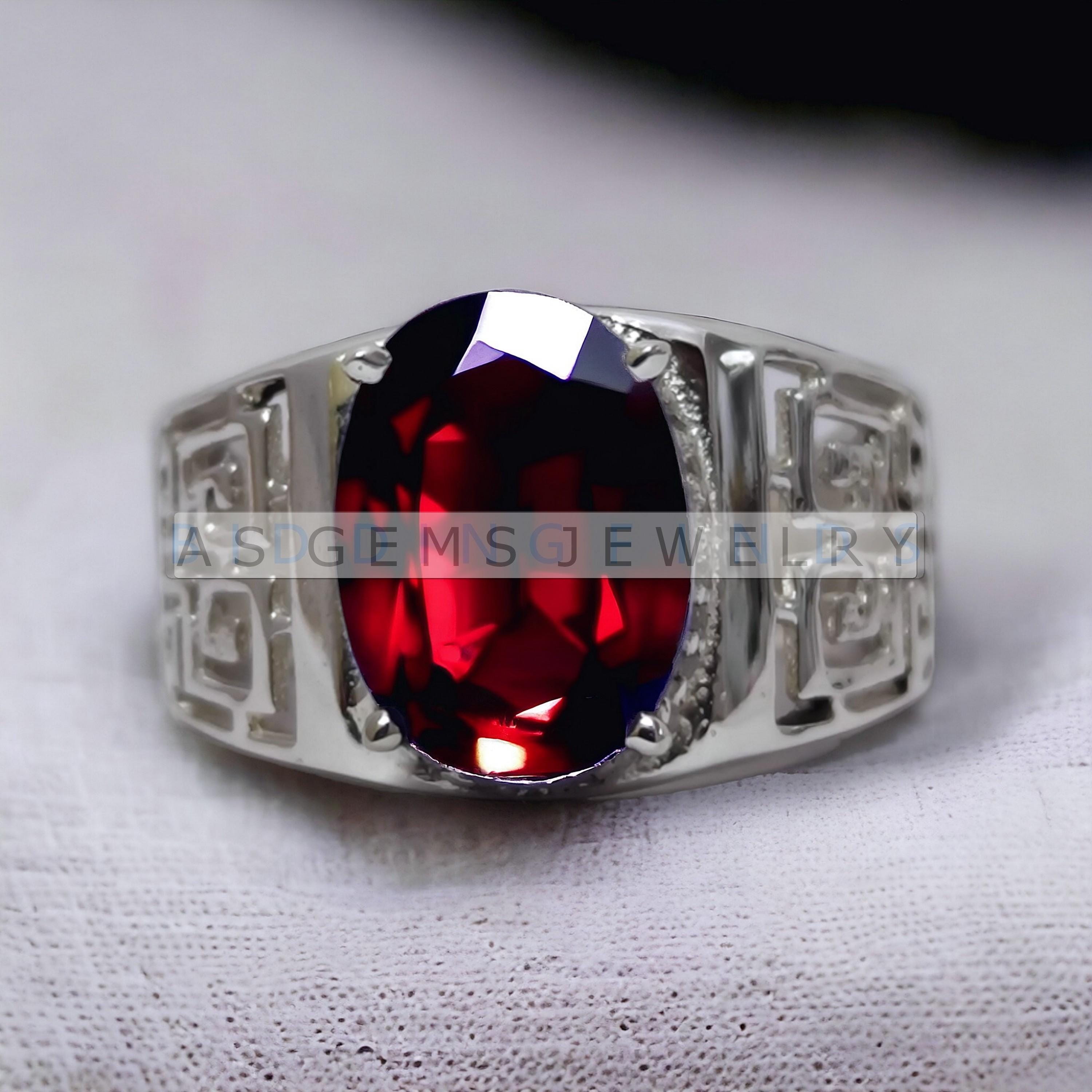 Garnet Men's Ring January Birthstone Ring Anniversary Ring Red Natural Garnet Ring Promise Christmas Gift Ring Personalised Engraving Ring