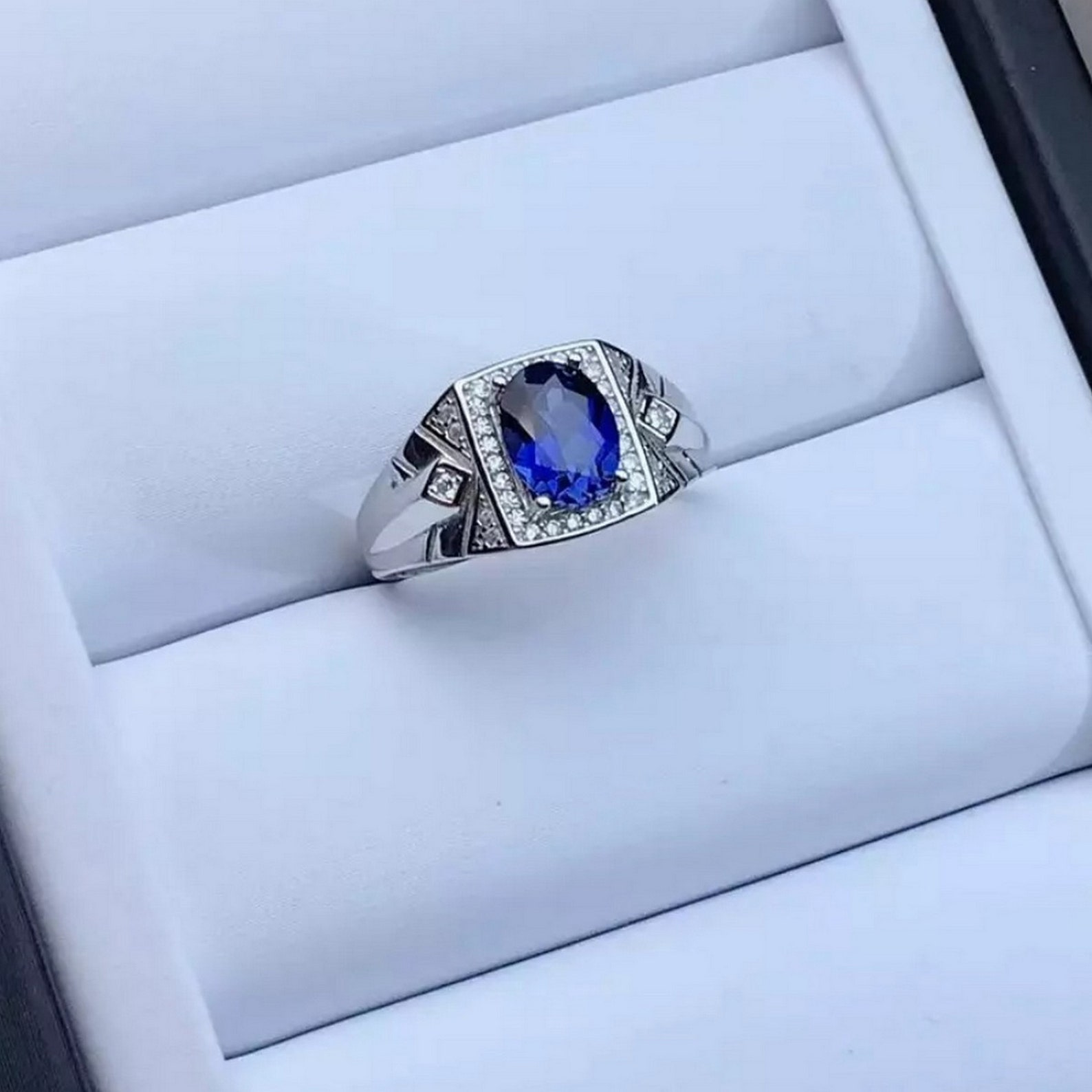 Natural Blue Sapphire Men's Ring 925 Sterling Silver Etsy