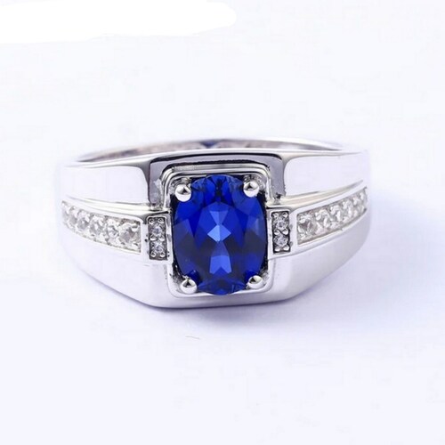 Blue Sapphire Men's Ring 925 Sterling Silver Gents Ring - Etsy