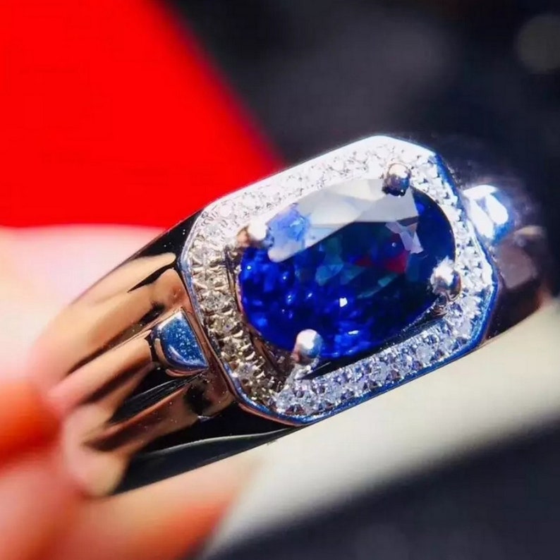Personalized Unique Gift For Men AAA Quality Gemstone Ring Blue Sapphire Ring For Men 925 Sterling Silver Gents Ring Engagement Ring