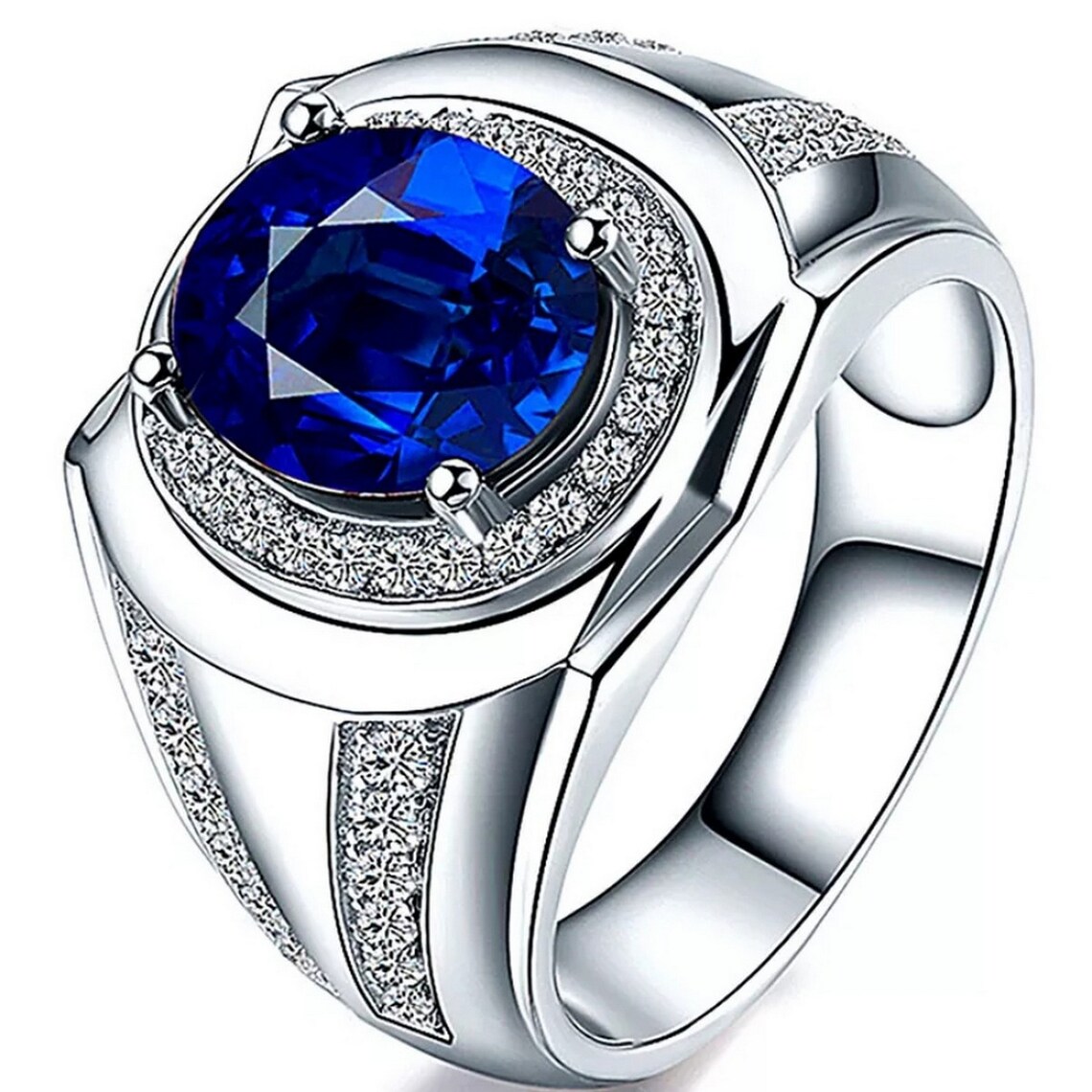 Blue Sapphire Men's Ring Natural Blue Sapphire Gents Etsy