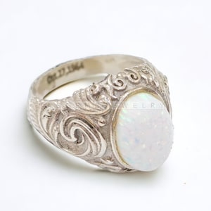 Natural Opal Men Ring AAA Quality Opal Gemstone Ring, Handmade Fire Opal Ring Personalised Engraving Men Gift 14K Gold Over Ring For Men