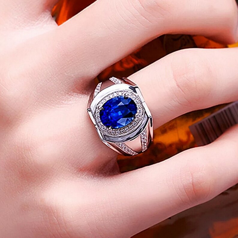 Blue Sapphire Men's Ring Natural Blue Sapphire Gents Etsy