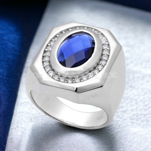 Handmade Blue Sapphire Ring for Men, Sterling Silver, Natural Stone, Statement Jewelry, Engagement Ring, Birthday Gift, September Birthstone