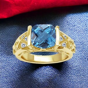Blue Topaz Men&#39;s Ring Anniversary Ring Natural Topaz Ring December Birthstone Personalized Gift for Him Statement Ring Wedding Ring Band
