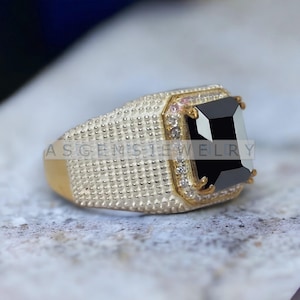Anel de ônix preta natural para homens, anel masculino de prata esterlina 925, anel feito à mão, anel de casamento masculino, anel com gravação, presente personalizado para homens
