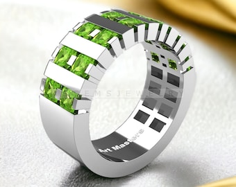 Natural Peridot Ring for Men, Solid 925 Sterling Silver, AAA Quality Peridot Ring, Handmade Statement Personalized Ring, 14k gold over