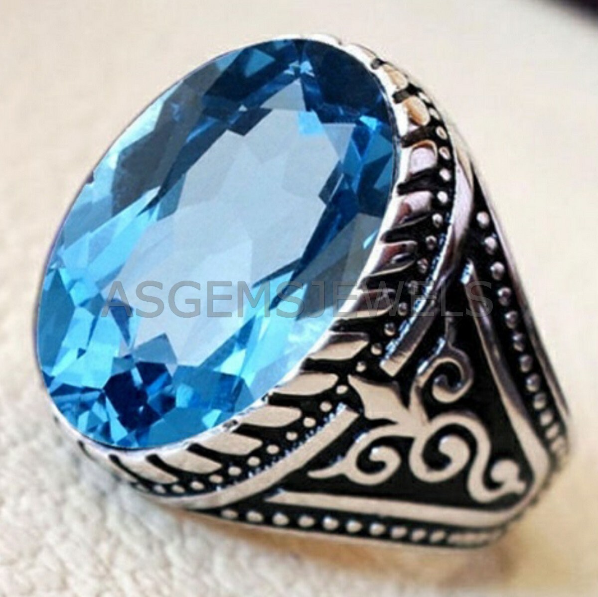 Natural Blue Topaz Men's Ring in Solid 925 Sterling Etsy