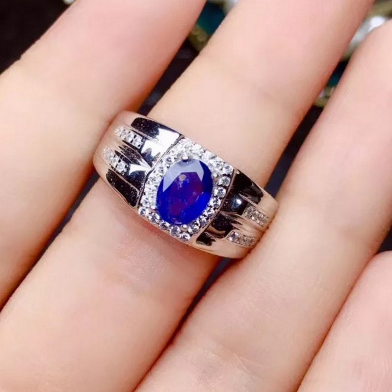 Natural Blue Sapphire Ring-Men/'s Ring-Blue Gemstone Ring-Gift For Him-925 Sterling Silver Ring-September Birthstone Ring-Handmade Ring