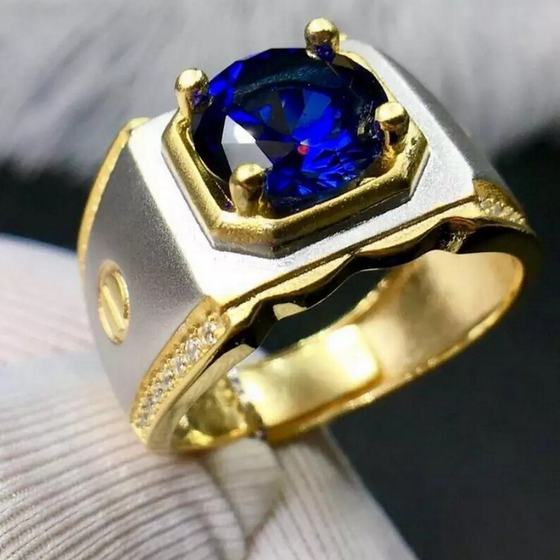 Natural Blue Sapphire Men's Ring 925 Sterling Silver Etsy