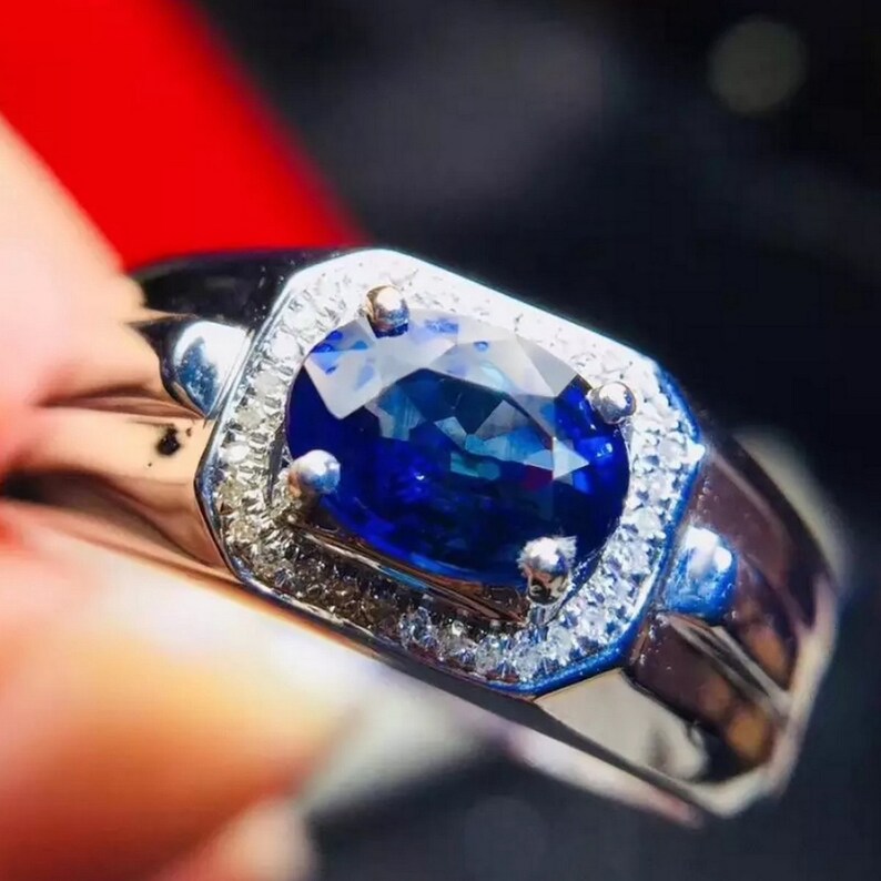 Personalized Unique Gift For Men AAA Quality Gemstone Ring Blue Sapphire Ring For Men 925 Sterling Silver Gents Ring Engagement Ring