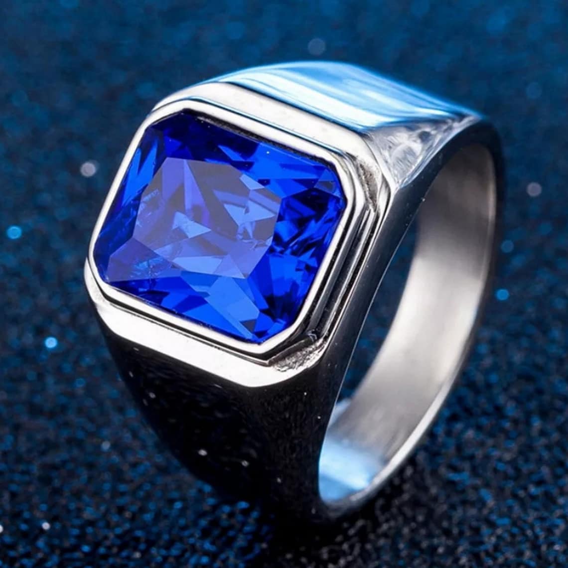 Natural Blue Sapphire Men's Ring 925 Sterling Silver Etsy