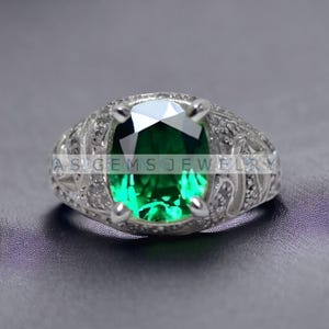Anillo de oro esmeralda - Banda de oro macizo de 14 quilates con gema verde - Joyería de lujo Old Money - Regalo para CEO. Anillo de esmeralda inspirado en Cartier. Anillo personalizado.