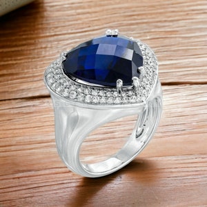 Men’s Blue Sapphire Ring, Natural Gemstone in Silver, Handmade Birthstone Jewelry, Classic Style, Gift for Husband, Boyfriend, or Dad
