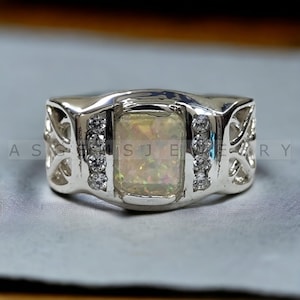 Opal Ring For Men, Sterling Silver Ring, Engraving Ring, Handmade Ethiopian Opal Gemstone Ring, Signet Ring, Opal Jewelry, Personalised Ring