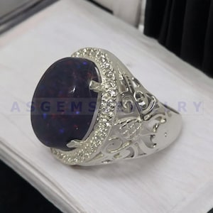 Black Opal Ring, 925 Solid Sterling Silver Ring, 22k Gold fill, Rose Gold, Fire Black Opal Gemstone Ring, Signet Ring, Opal Men Jewelry Gift