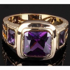 Natural Amethyst Ring, Amethyst Gold Plated Ring, 925 Sterling Silver Men&#39;s Ring, AAA Quality Men&#39;s Ring, Handmade Silver Ring, Gift For Men