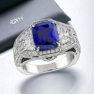Blue Sapphire 925 Silver Promise Ring for Mens, Male Wedding Ring with Sapphire Gemstone, Unique Mans Wedding Gift Ring, Minimalist Ring