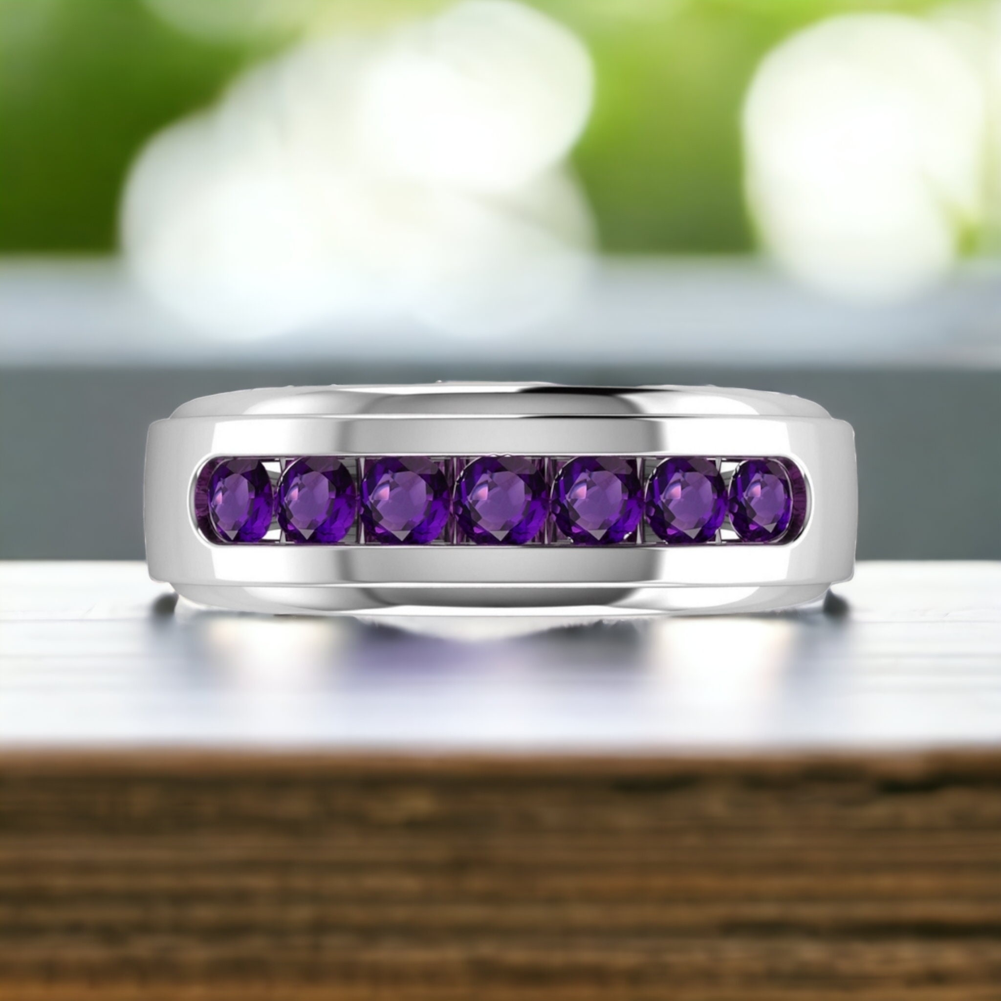 Natural Amethyst Ring For Men 925 Sterling Silver February Birthstone AAA+ Amethyst Ring Gift for Him Wedding Band