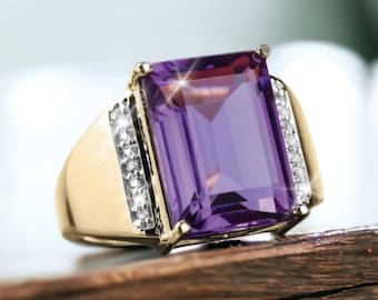 Natürlicher Amethyst Ring, 925 Sterling Silber Herrenring, Amethyst Ring vergoldet, Herrenring, Ring personalisiert, Bräutigam Ring, Geschenk für Männer