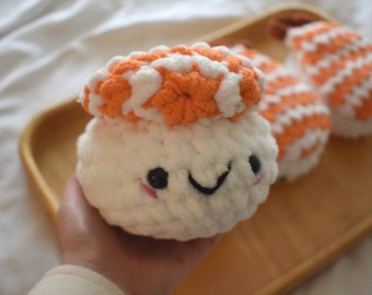 Crochet Large Shrimp Nigiri Sushi Sushi Amigurumi Plushie | Japanese Food Toy