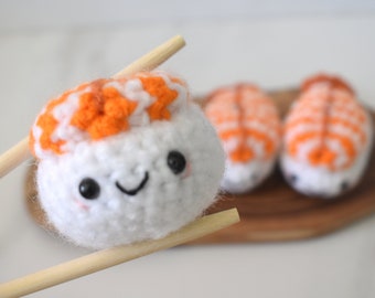 Crochet Shrimp Nigiri Sushi Amigurumi Plushie Keychain | Japanese Food Toy | Foodie Ornament