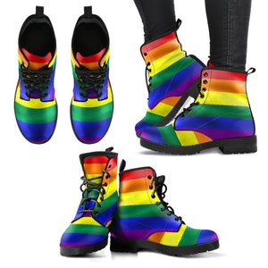 Rainbow Pride Vegan Leather Boots: Lace-Up, Comfortable