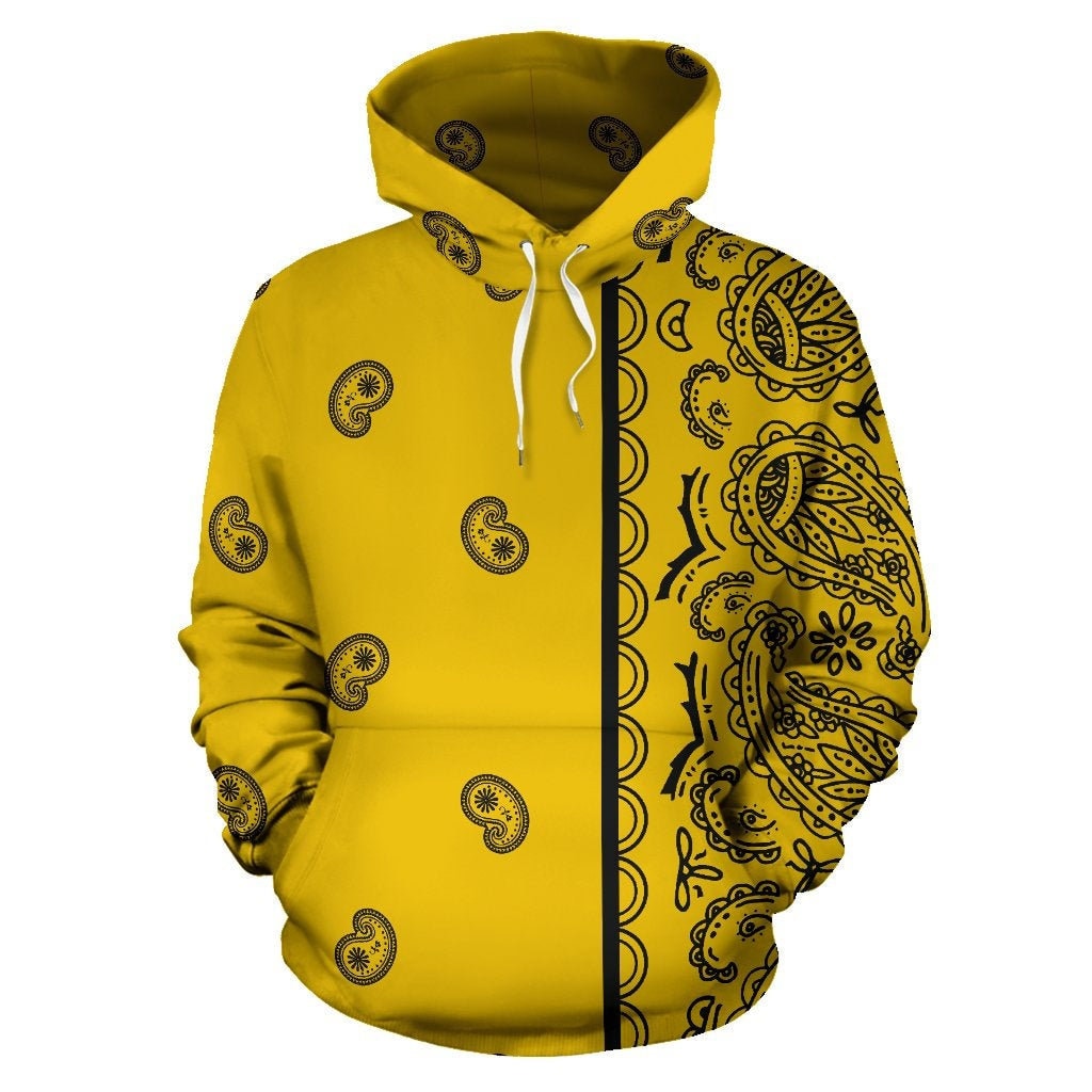 Men's, Gold and Black Bandana Asymmetrical Pullover Hoodie Etsy