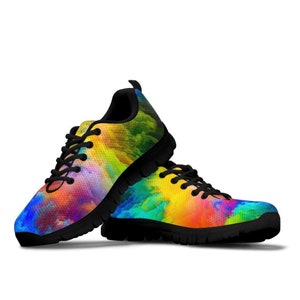 Almost Gone!  Women&#39;s Sneakers, Tie-Dye Burst Festival Black Sole Sneaker Shoes, Custom Printed, Beautiful Gift
