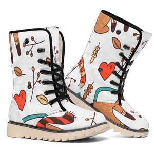 On Sale, Winter Boots, Cute Foxes Design Polar Boots, Polar Boots, Women&#39;s Polar Boots, Handcrafted, Lace-Up Boots, Water ResistantOn Sale,
