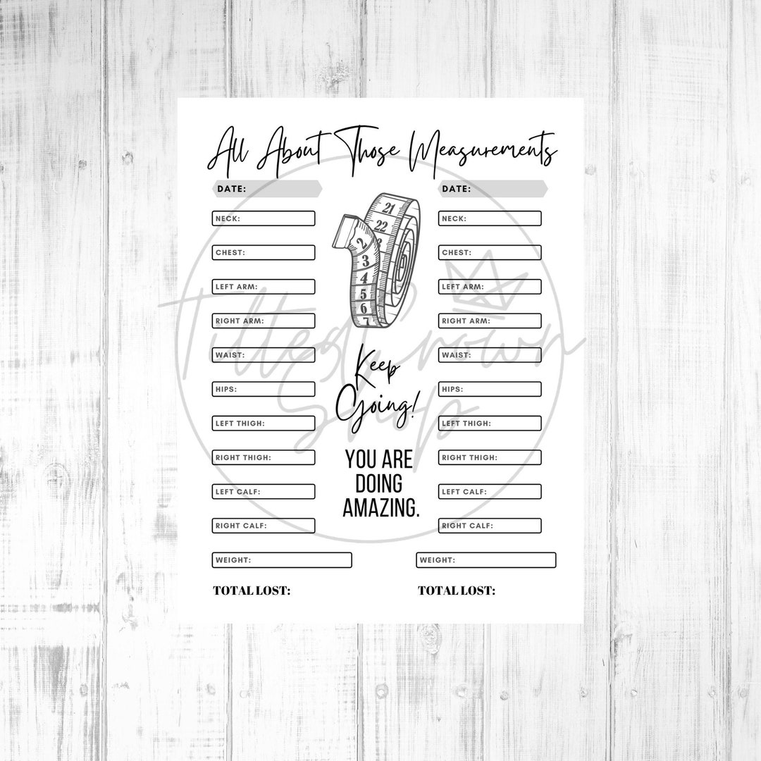 Measurement tracker printable weight loss tracker printable etsy