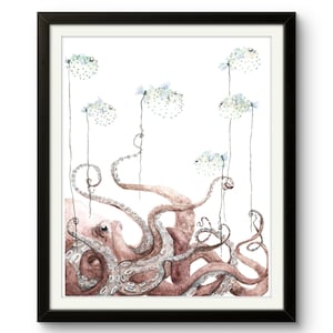 It&#39;s My Party: Print of Original Watercolor Painting. Octopus Art