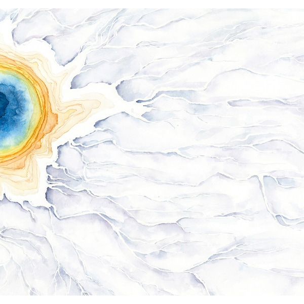 Grand Prismatic Spring: Print of Original Watercolor Painting, Yellowstone National Park, Volcano, Patterns, Geysers, Wyoming, Nature