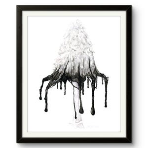 Inky Cap Mushroom : impression d'encre de Chine originale sur papier Yupo, peinture.