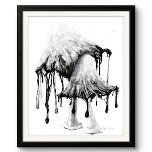 Inky Cap Mushroom II: Print of Original India Ink Painting on Yupo Paper.