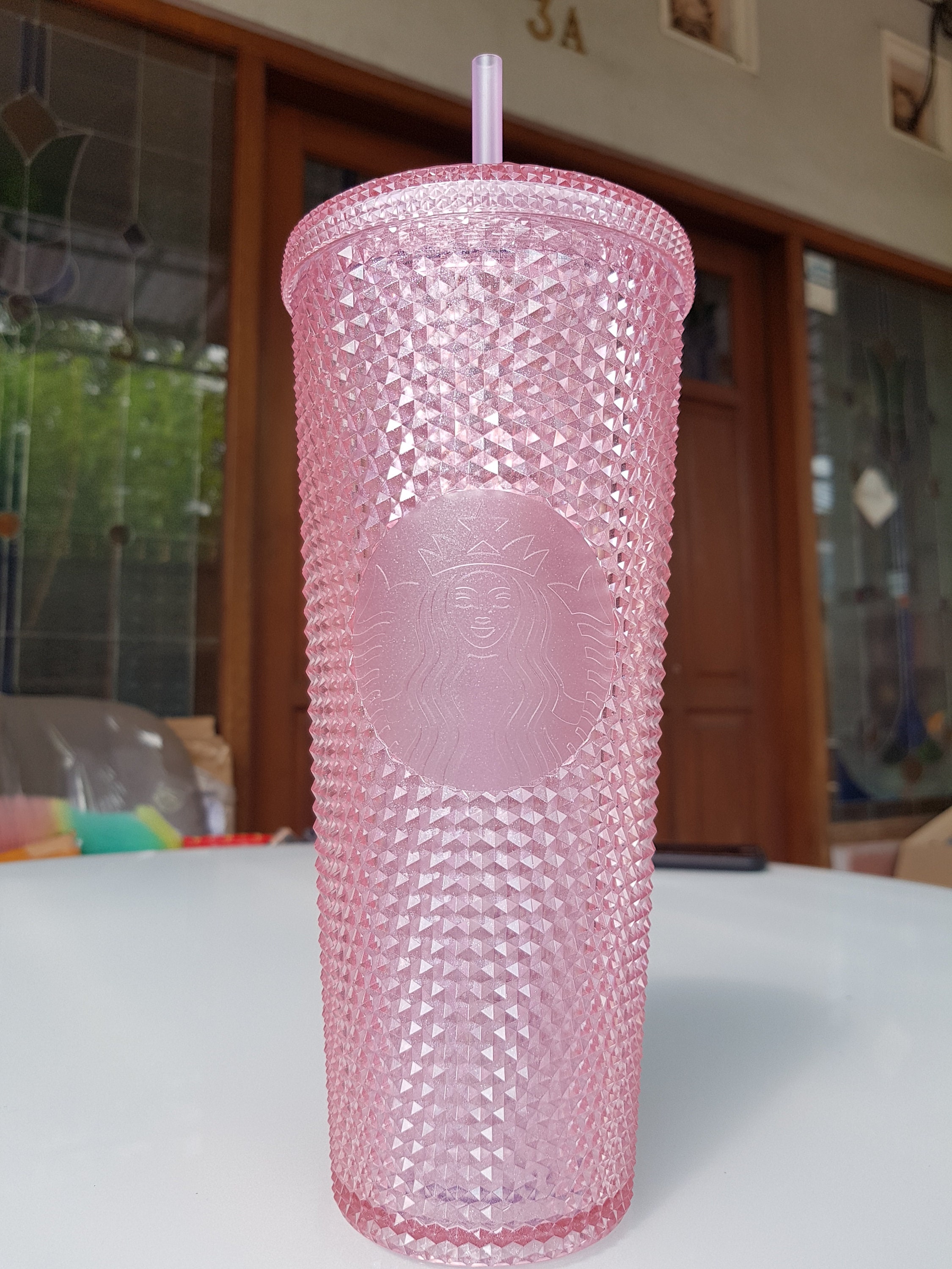 Starbucks Sakura Pink Glitter Studded Cold Cup Tumbler 24oz/710ml Cold  Drink Cup