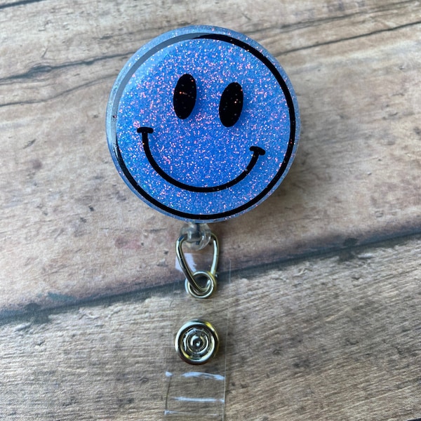 Smiley face Badge Reel/ teacher Badge Reel/ Teacher Badge holder / Nurse Badge Reel/ Acrylic Badge Reel