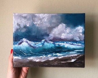 Peinture originale - océan orageux, paysage marin