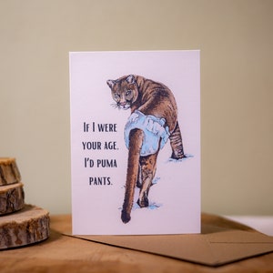 Cartão de aniversário | Cartão de aniversário engraçado | Cartão animal | Cartão Puma | Cartão do leão de montanha de <br> Entrega Rápida? Cartão de aniversário com trocadilho animal | Trocadilho com cartão de aniversário